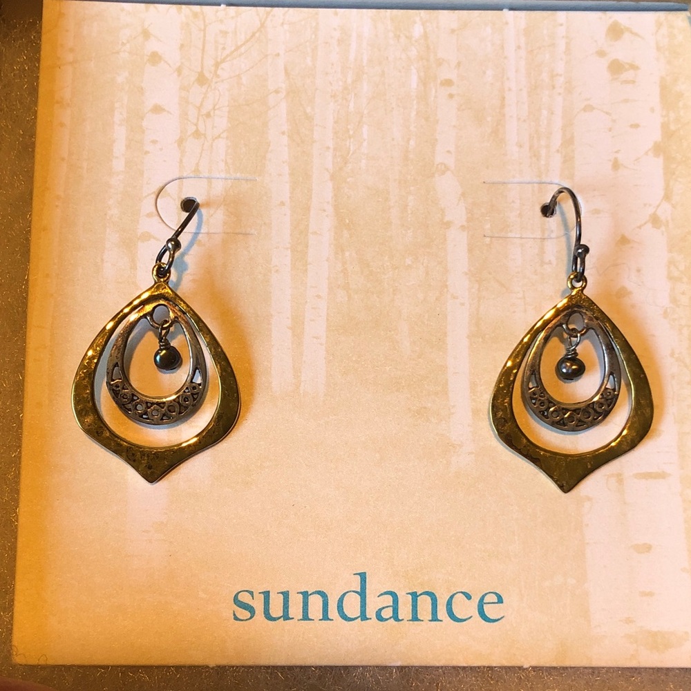 Sundance Gold & Silver “Peacock” Layered Teardrop Dangle Earrings